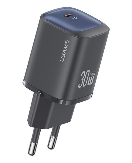 USAMS ΦΟΡΤΙΣΤΉΣ ΤΟΊΧΟΥ US-CC251, USB-C, 30W, GAN, ΜΑΎΡΟΣ