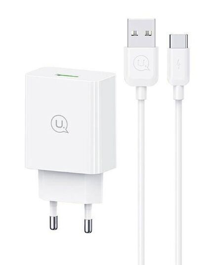 USAMS ΦΟΡΤΙΣΤΉΣ ΤΟΊΧΟΥ SCXLTZ02 ΜΕ ΚΑΛΏΔΙΟ USB-C, USB, 18W, ΛΕΥΚΌΣ