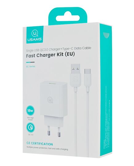 USAMS ΦΟΡΤΙΣΤΉΣ ΤΟΊΧΟΥ SCXLTZ02 ΜΕ ΚΑΛΏΔΙΟ USB-C, USB, 18W, ΛΕΥΚΌΣ