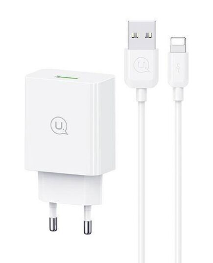 USAMS ΦΟΡΤΙΣΤΉΣ ΤΟΊΧΟΥ SCXLTZ03 ΜΕ ΚΑΛΏΔΙΟ LIGHTNING, USB, 18W, ΛΕΥΚΌΣ