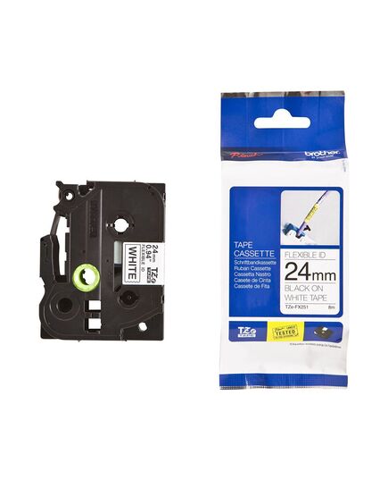 BROTHER TZE-FX251 LABELLING TAPE CASSETTE – BLACK ON WHITE FLEXIBLE-ID, 24MM WIDE (TZEFX251) (BROTZEFX251)