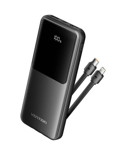 VENTION 10.000MAH POWER BANK (MICRO-USB + USB-C + USB-A + USB-A) WITH BUILT-IN TYPE-C AND LIGHTNING CABLES 22.5W BLACK LED DISPLAY TYPE (FHOB0) (VENFHOB0)