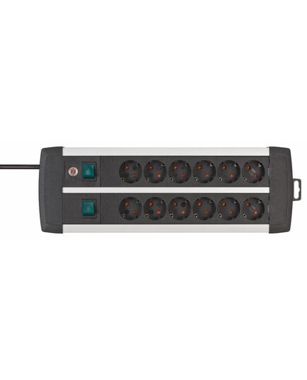 BRENNENSTUHL PREMIUM-ALU-LINE TECHNICS EXTENSION LEAD 12-WAY DUO BLACK 3M H05VV-F 3G1.5 WITH EVERY 6 SOCKETS SWITCHED (1391000912) (BNN1391000912)