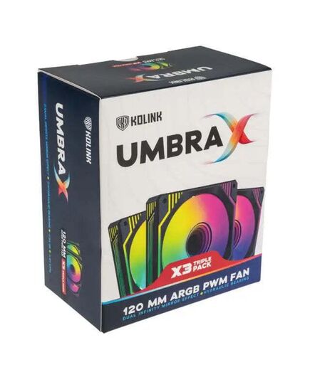 KOLINK UMBRA X 120MM ARGB HIGH PERFORMANCE PWM FAN TRIPLE PACK - BLACK