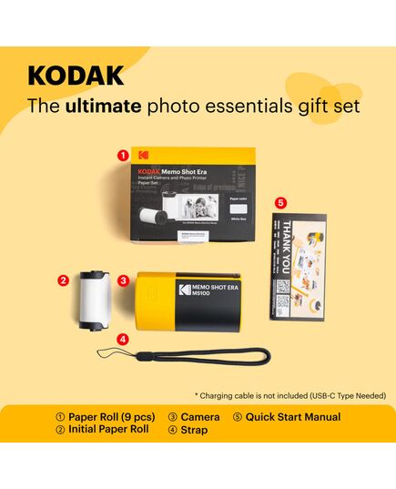 KODAK MEMO SHOT ERA -  2-IN-1 INSTANT CAMERA AND PHOTO LABEL PRINTER + ONE ROLL, YELLOW