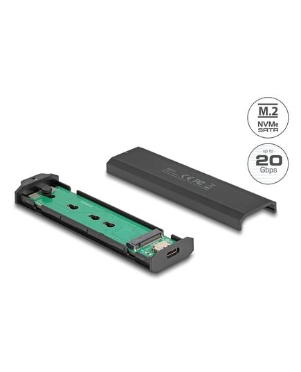 DELOCK ΘΉΚΗ ΓΙΑ M.2 NVME PCIE/SATA SSD 42031, 20GBPS, TOOL FREE, ΜΑΎΡΗ