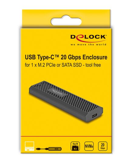 DELOCK ΘΉΚΗ ΓΙΑ M.2 NVME PCIE/SATA SSD 42031, 20GBPS, TOOL FREE, ΜΑΎΡΗ