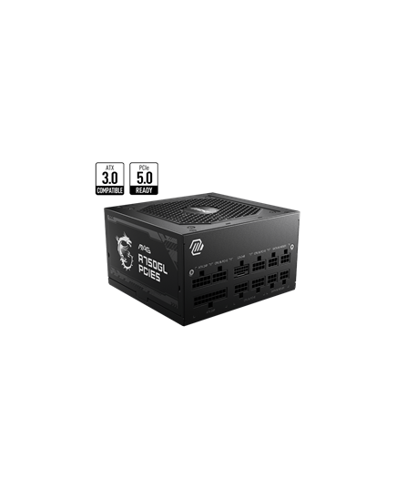 MSI PSU 750W MAG A750GL PCIE5, 80+ GOLD CERTIFIED, FULL MODULAR CABLES, FLUID DYNAMIC BEARING 120MM QUIET & COOL FAN, 7YW.