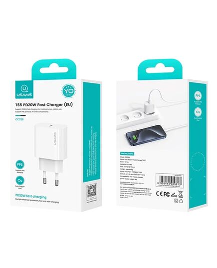 USAMS ΦΟΡΤΙΣΤΉΣ ΤΟΊΧΟΥ CC226, USB-C, 20W, ΛΕΥΚΌΣ