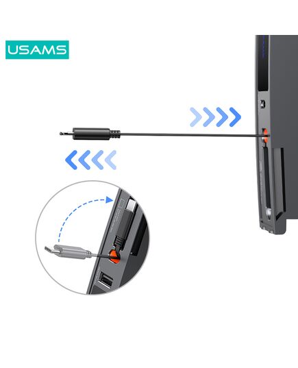 USAMS ΦΟΡΤΙΣΤΉΣ ΑΥΤΟΚΙΝΉΤΟΥ US-SJ649 ΓΙΑ TESLA(3/Y), ΜΕ 2X ΚΑΛΏΔΙΑ, USB/USB-C ΘΎΡΕΣ, 60W, ΓΚΡΙ