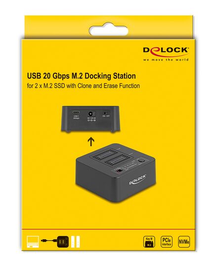 DELOCK DOCKING STATION 64300 ΓΙΑ 2X M.2 NVME SSD, CLONE/ERASE FUNCTION, 20GBPS, ΜΑΎΡΟ