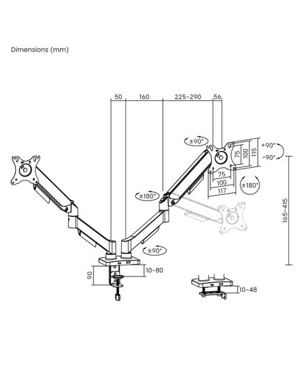 POWERTECH ΒΆΣΗ ΓΡΑΦΕΊΟΥ ΓΙΑ 2X ΟΘΌΝΕΣ PT-1425, 17-32", ΈΩΣ 9KG