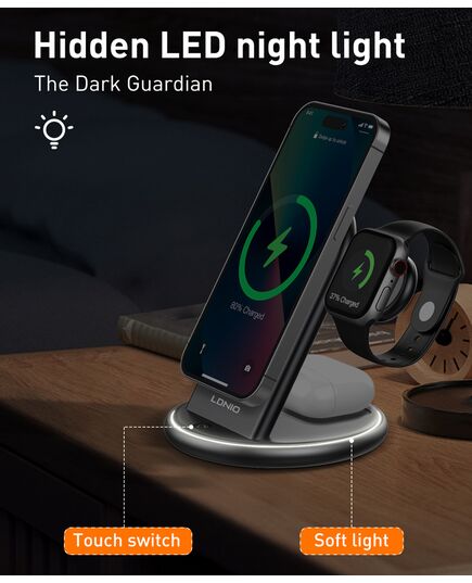 LDNIO ΑΣΎΡΜΑΤΟΣ ΦΟΡΤΙΣΤΉΣ WL02 ΜΕ LED ΦΩΤΙΣΜΌ, 3 ΣΕ 1, 15W, ΜΑΎΡΟΣ