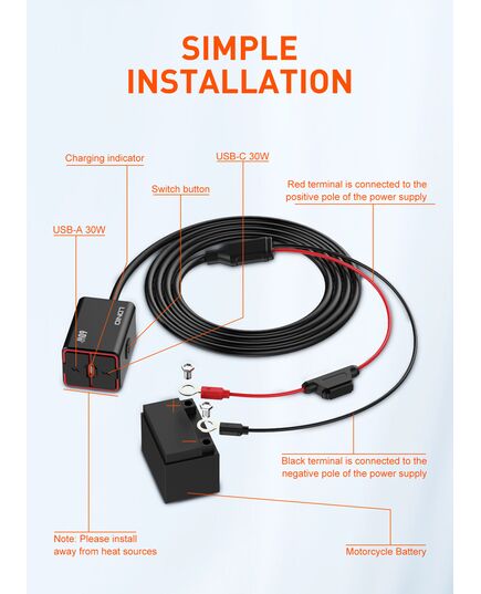LDNIO ΦΟΡΤΙΣΤΉΣ ΜΟΤΟΣΥΚΛΈΤΑΣ C108 ΜΕ ΚΑΛΏΔΙΟ, USB/USB-C, 60W, ΜΑΎΡΟΣ
