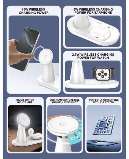 LDNIO ΑΣΎΡΜΑΤΟΣ ΦΟΡΤΙΣΤΉΣ WL01 ΜΕ LED ΦΩΤΙΣΜΌ, 3 ΣΕ 1, 15W, ΛΕΥΚΌΣ