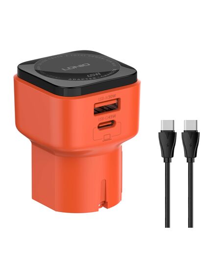 LDNIO ΦΟΡΤΙΣΤΉΣ ΤΟΊΧΟΥ Q2420 ΜΕ ΚΑΛΏΔΙΟ, USB/USB-C, 45W, UNIVERSAL ΠΡΊΖΑ, ΠΟΡΤΟΚΑΛΊ