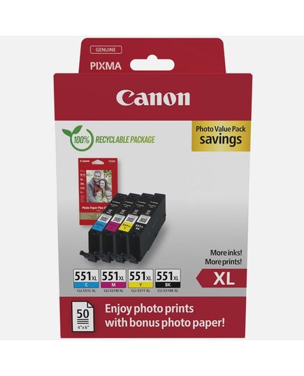 CANON ΜΕΛΆΝΙ INKJET CLI-551XL CMYK PHOTO VALUE PACK (6443B008) (CANCLI-551XLPVP)