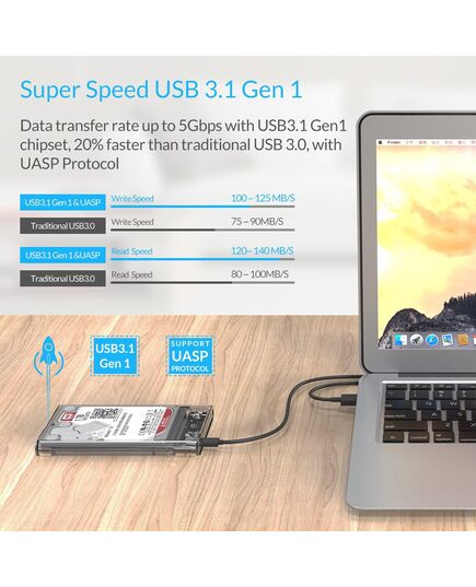 ORICO ΘΉΚΗ ΓΙΑ 2.5" SATA HDD/SSD 2139C3, 5GBPS, ΔΙΆΦΑΝΗ