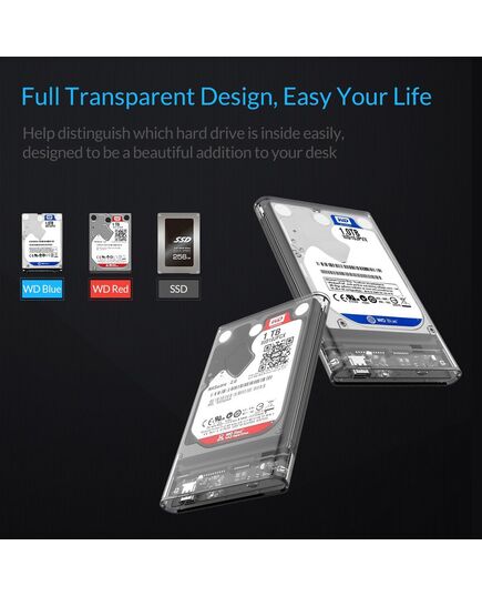 ORICO ΘΉΚΗ ΓΙΑ 2.5" SATA HDD/SSD 2139C3, 5GBPS, ΔΙΆΦΑΝΗ