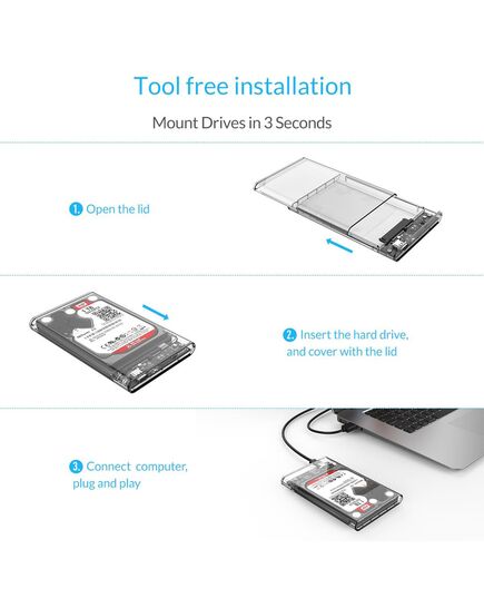 ORICO ΘΉΚΗ ΓΙΑ 2.5" SATA HDD/SSD 2139C3, 5GBPS, ΔΙΆΦΑΝΗ