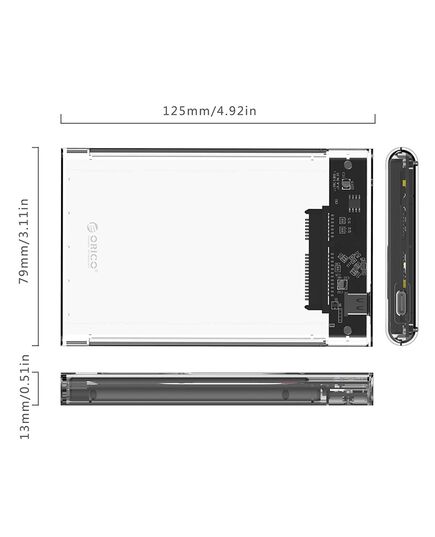 ORICO ΘΉΚΗ ΓΙΑ 2.5" SATA HDD/SSD 2139C3, 5GBPS, ΔΙΆΦΑΝΗ