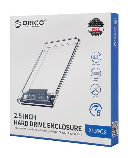 ORICO ΘΉΚΗ ΓΙΑ 2.5" SATA HDD/SSD 2139C3, 5GBPS, ΔΙΆΦΑΝΗ