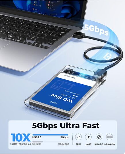 ORICO ΘΉΚΗ ΓΙΑ 2.5" SATA HDD/SSD 2139U3, 5GBPS, ΔΙΆΦΑΝΗ