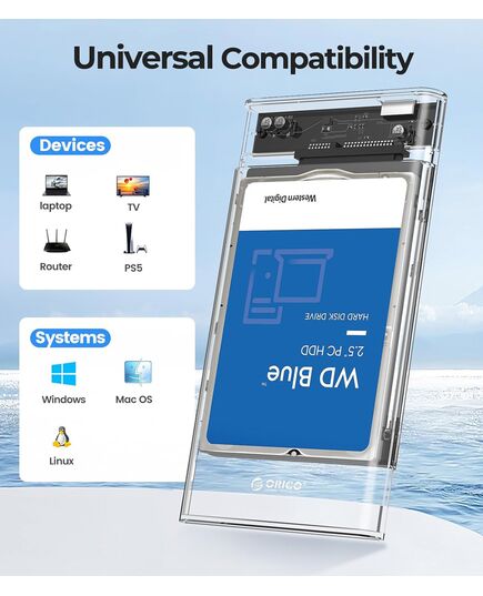 ORICO ΘΉΚΗ ΓΙΑ 2.5" SATA HDD/SSD 2139U3, 5GBPS, ΔΙΆΦΑΝΗ