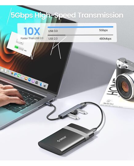 ORICO USB HUB AHC2-4A, 4X ΘΥΡΏΝ, USB 3.0, 5GBPS, USB-C ΣΎΝΔΕΣΗ, ΓΚΡΙ