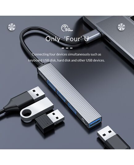 ORICO USB HUB AH-13, 4X ΘΥΡΏΝ, USB 3.0, 5GBPS, USB-C ΣΎΝΔΕΣΗ, ΓΚΡΙ