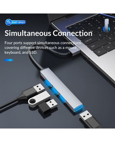 ORICO USB HUB AH-A13, 4X ΘΥΡΏΝ, USB 3.0, 5GBPS, USB ΣΎΝΔΕΣΗ, ΓΚΡΙ
