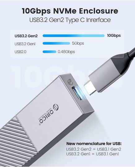 ORICO ΘΉΚΗ ΓΙΑ M.2 NVME SSD M206C3-G2, 10GBPS, ΓΚΡΙ