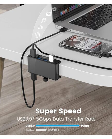 ORICO USB HUB MH4PU-P ΜΕ ΣΦΙΓΚΤΉΡΑ, 4X ΘΥΡΏΝ, 5GBPS, USB ΣΎΝΔΕΣΗ, ΜΑΎΡΟ