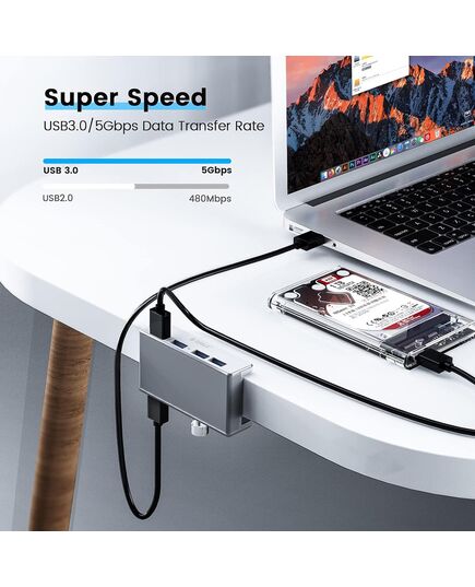 ORICO USB HUB MH4PU-P ΜΕ ΣΦΙΓΚΤΉΡΑ, 4X ΘΥΡΏΝ, 5GBPS, USB ΣΎΝΔΕΣΗ, ΑΣΗΜΊ