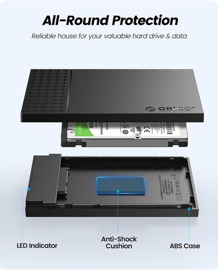 ORICO ΘΉΚΗ ΓΙΑ 2.5" SATA HDD/SSD 2526U3-V1, 5GBPS, ΜΑΎΡΗ