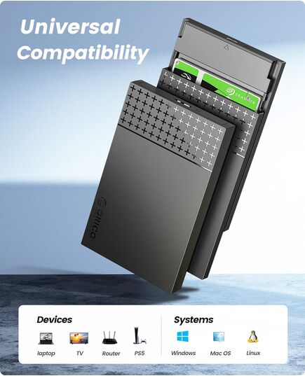 ORICO ΘΉΚΗ ΓΙΑ 2.5" SATA HDD/SSD 2526U3-V1, 5GBPS, ΜΑΎΡΗ