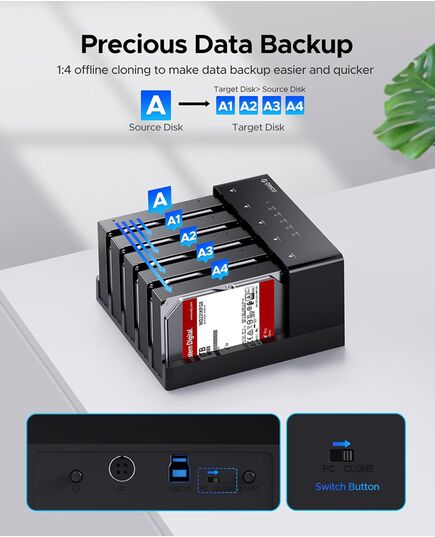 ORICO DOCKING STATION ΓΙΑ 2.5" Ή 3.5" SATA HDD/SSD 6558US3-C, 5 ΘΈΣΕΩΝ, 5GBPS, CLONE FUNCTION, ΜΑΎΡΟ