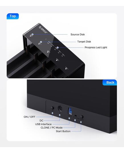 ORICO DOCKING STATION ΓΙΑ 2.5" Ή 3.5" SATA HDD/SSD 6558US3-C, 5 ΘΈΣΕΩΝ, 5GBPS, CLONE FUNCTION, ΜΑΎΡΟ