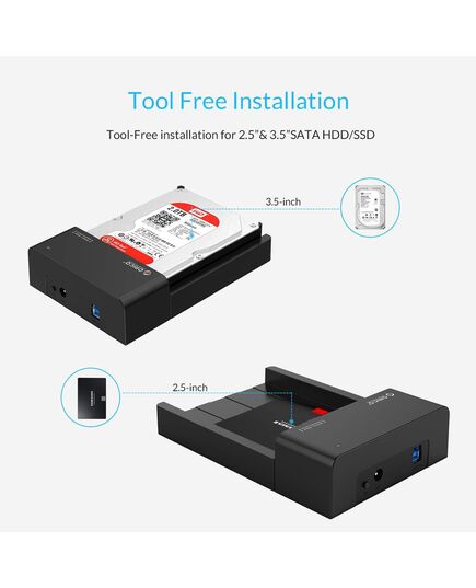 ORICO DOCKING STATION ΓΙΑ 2.5" Ή 3.5" SATA HDD/SSD 6518US3-V2, 5GBPS, ΜΑΎΡΟ