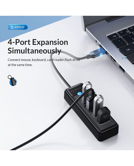 ORICO USB HUB PW4U-C3, 4X ΘΥΡΏΝ, USB 3.0, 5GBPS, USB-C ΣΎΝΔΕΣΗ, ΜΑΎΡΟ