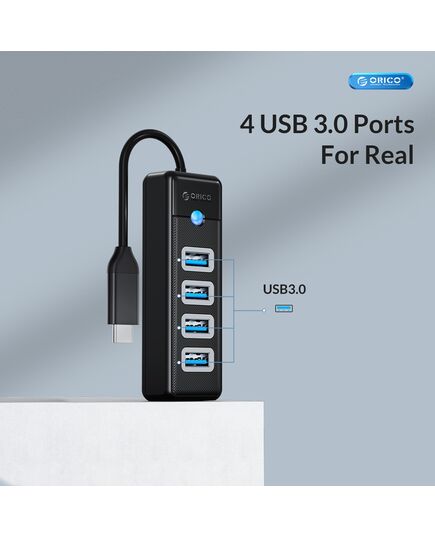ORICO USB HUB PW4U-C3, 4X ΘΥΡΏΝ, USB 3.0, 5GBPS, USB-C ΣΎΝΔΕΣΗ, ΜΑΎΡΟ