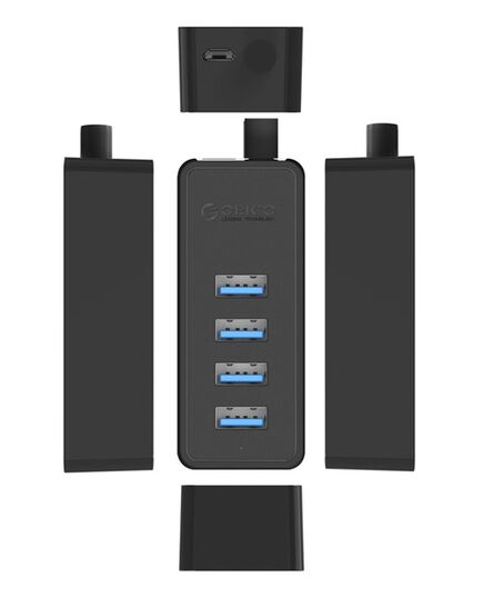 ORICO USB HUB W5P-U3, 4X ΘΥΡΏΝ, USB 3.0, 5GBPS, USB ΣΎΝΔΕΣΗ, 1M ΚΑΛΏΔΙΟ, ΜΑΎΡΟ