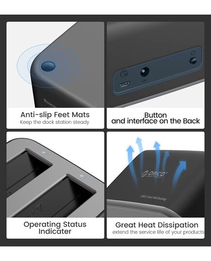 ORICO DOCKING STATION ΓΙΑ 2.5" Ή 3.5" SATA HDD/SSD 6829C3-V1, 2 ΘΈΣΕΩΝ, 5GBPS, ΜΑΎΡΟ