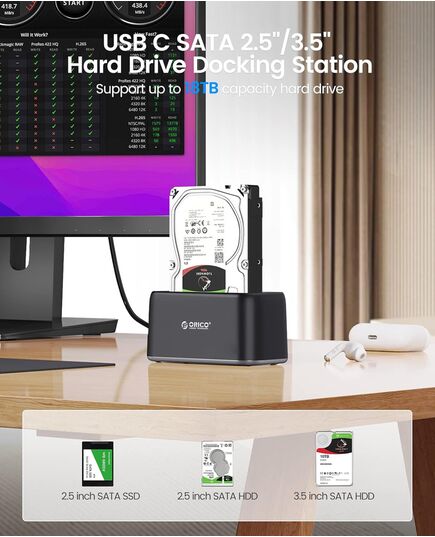 ORICO DOCKING STATION ΓΙΑ 2.5" Ή 3.5" SATA HDD/SSD 6819C3-V1, 5GBPS, ΜΑΎΡΟ