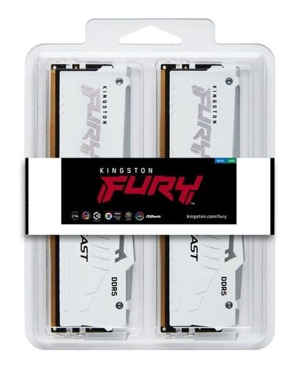 KINGSTON MEMORY  KF564C32BWAK2-64  FURY BEAST DDR5, 6400MT/S, WHITE RGB, 64GB KIT