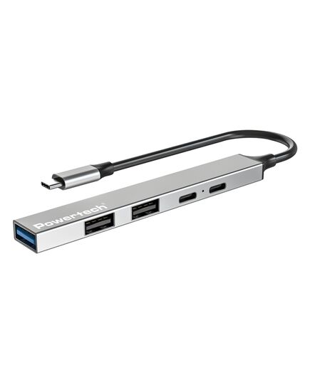 POWERTECH USB HUB PT-1414, 5X ΘΥΡΏΝ, USB 3.2, 5GBPS, 100W, USB-C ΣΎΝΔΕΣΗ, ΓΚΡΙ