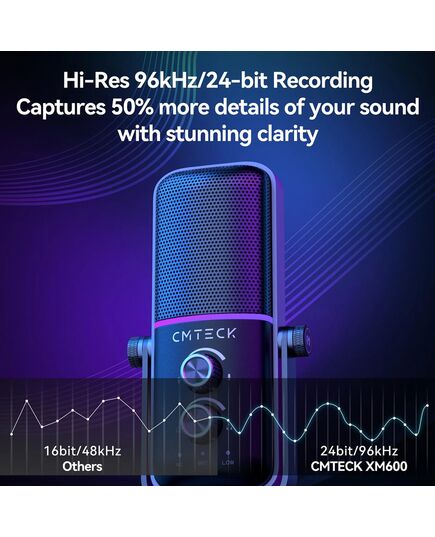 CMTECK ΕΠΙΤΡΑΠΈΖΙΟ ΜΙΚΡΌΦΩΝΟ XM600, OMNIDIRECTIONAL/ΚΑΡΔΙΟΕΙΔΈΣ, USB, RGB LED, ΜΑΎΡΟ