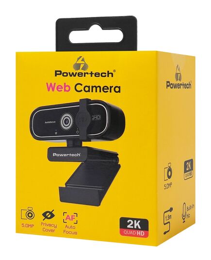 POWERTECH WEB CAMERA PT-1427, 5MP, 2K QHD, ΑΥΤΌΜΑΤΗ ΕΣΤΊΑΣΗ, 1.5M, ΜΑΎΡΗ