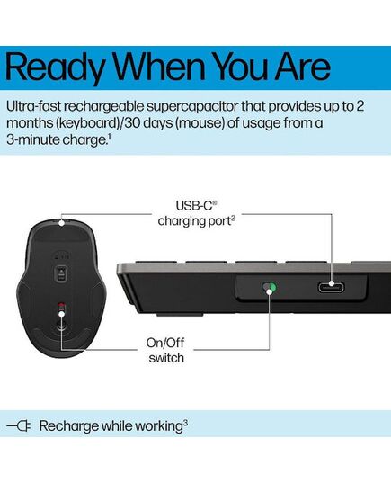 HP 725 MULTI-DEVICE RECHARGEABLE WIRELESS KEYBOARD AND MOUSE COMBO