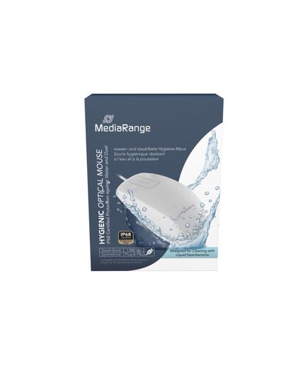 MEDIARANGE WIRED OPTICAL 2-BUTTON HYGIENIC MOUSE WITH TOUCH-SCROLL, 1.000 DPI, IP68, WHITE (MROS265)